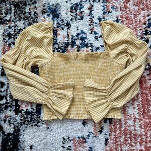 Urban Outfitters Yellow Gingham Smocked Blouse